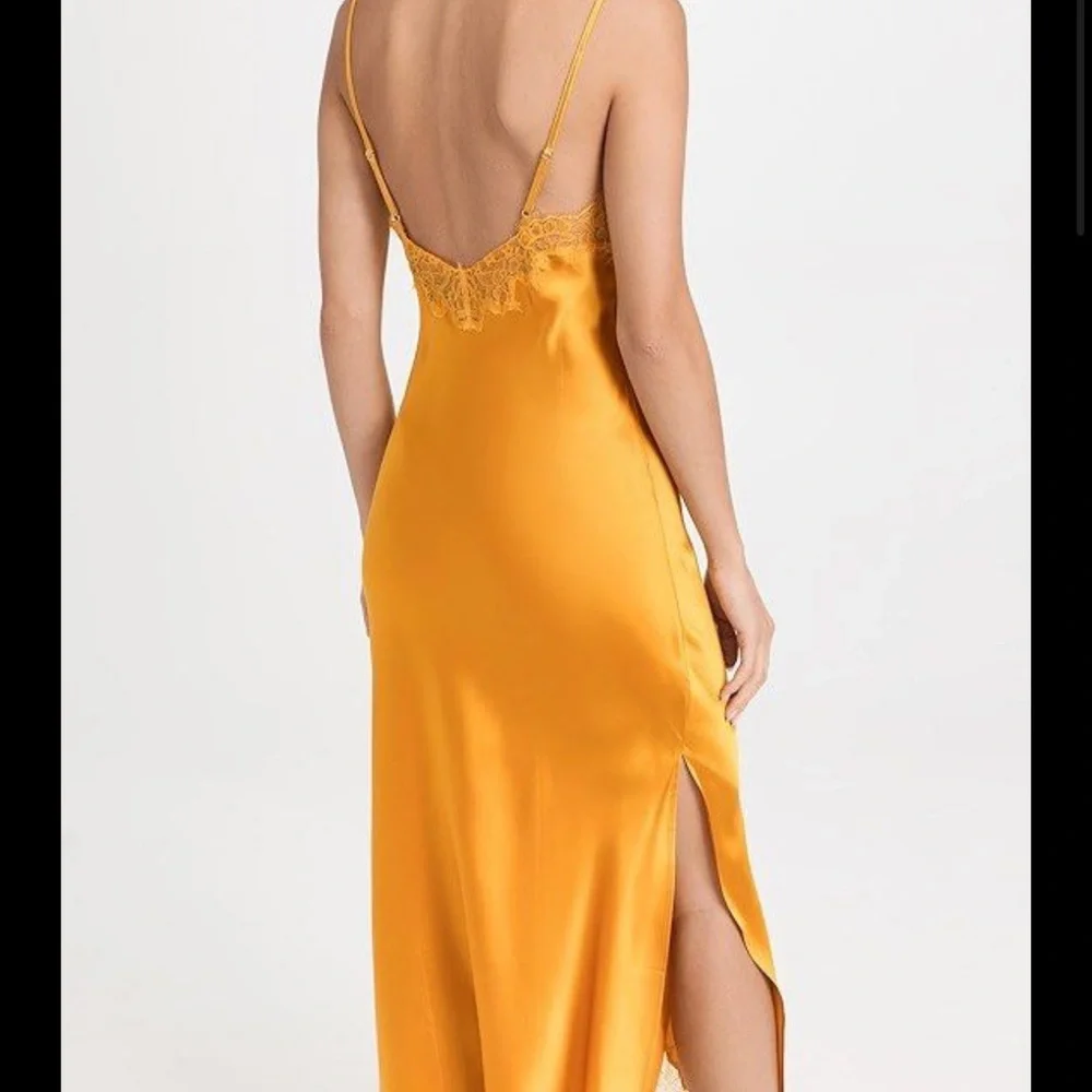 JOURNELLE Yellow 100% Silk Midi Satin Slip Dress with Lace Trim NWT - Picture 2 of 3